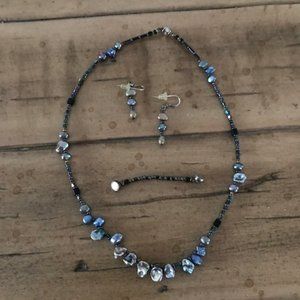 Freshwater Blue Pearls, Glass Beads Sterling Silver Necklace Earring NWT